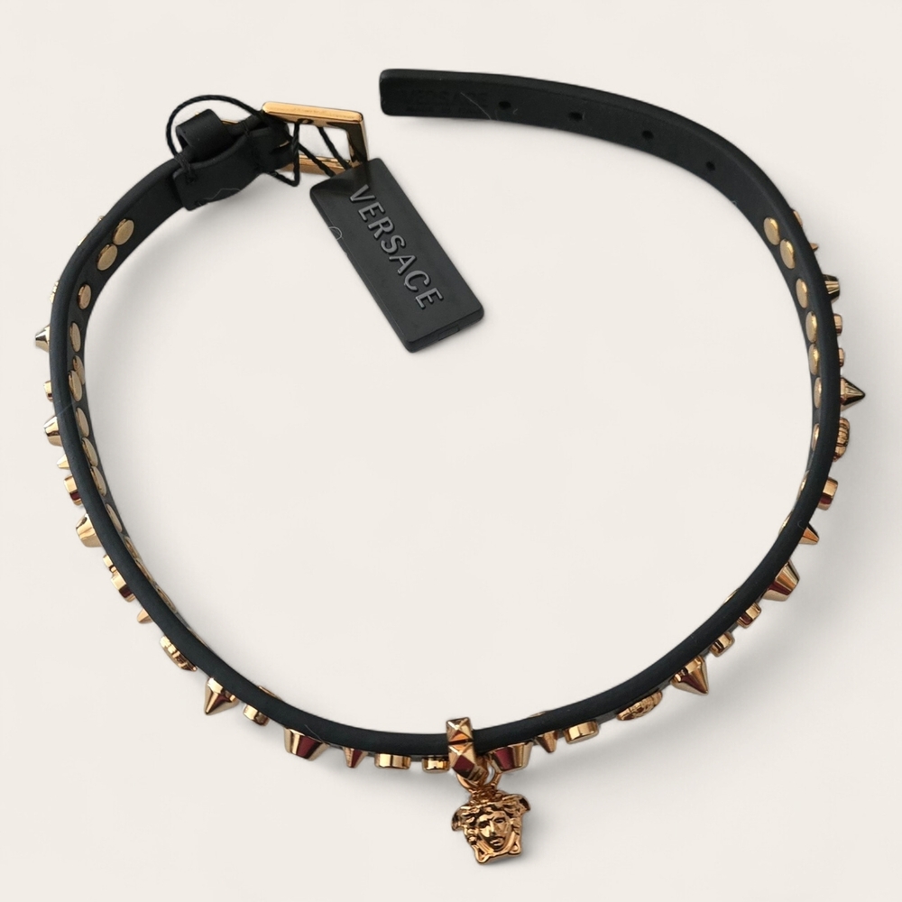 Versace Black and Gold Studded Choker Necklace